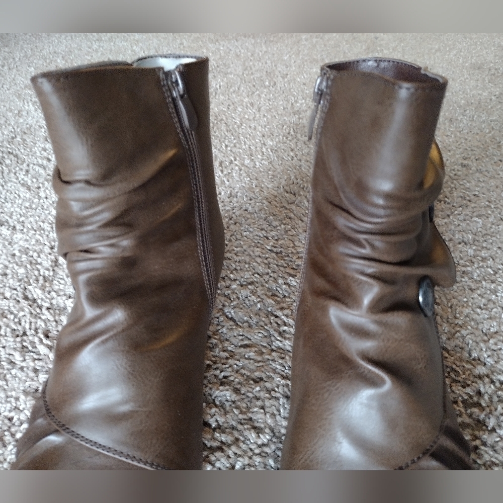 Kadi Maya Brown Faux Leather Ankle Boots with Button Detail - Picture 9 of 9